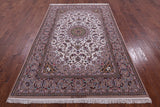 Ivory Isfahan Authentic Persian Hand Knotted Wool & Silk Area Rug - 5' 1" X 8' 2" - Golden Nile