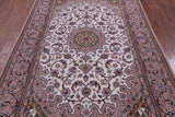 Ivory Isfahan Authentic Persian Hand Knotted Wool & Silk Area Rug - 5' 1" X 8' 2" - Golden Nile