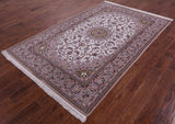 Ivory Isfahan Authentic Persian Hand Knotted Wool & Silk Area Rug - 5' 1" X 8' 2" - Golden Nile