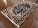 Isfahan Authentic Persian Hand Knotted Wool & Silk Area Rug  - 5' 3" X 8' - Golden Nile
