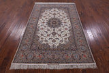Ivory Isfahan Authentic Persian Hand Knotted Wool & Silk Area Rug - 5' 1" X 7' 8" - Golden Nile