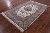 Ivory Isfahan Authentic Persian Hand Knotted Wool & Silk Area Rug - 5' 1" X 7' 8" - Golden Nile