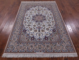 Ivory Isfahan Authentic Persian Hand Knotted Wool & Silk Area Rug - 5' 3" X 8' 0" - Golden Nile