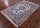 Ivory Isfahan Authentic Persian Hand Knotted Wool & Silk Area Rug - 5' 3" X 8' 0" - Golden Nile