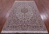 Ivory Isfahan Authentic Persian Hand Knotted Wool & Silk Area Rug - 5' 3" X 7' 10" - Golden Nile
