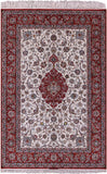Ivory Isfahan Authentic Persian Hand Knotted Wool & Silk Area Rug - 5' 1" X 7' 10" - Golden Nile