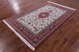 Ivory Isfahan Authentic Persian Hand Knotted Wool & Silk Area Rug - 5' 1" X 7' 10" - Golden Nile