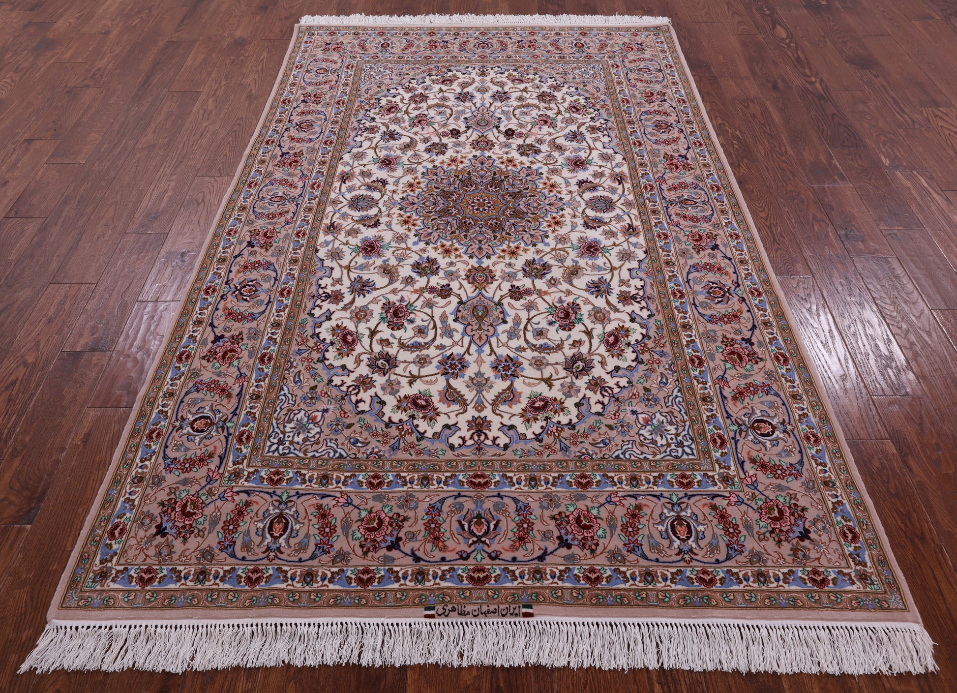 Ivory Isfahan Authentic Persian Hand Knotted Wool & Silk Area Rug - 5' 2" X 8' 2" - Golden Nile