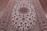 Ivory Isfahan Authentic Persian Hand Knotted Wool & Silk Area Rug - 5' 2" X 8' 2" - Golden Nile