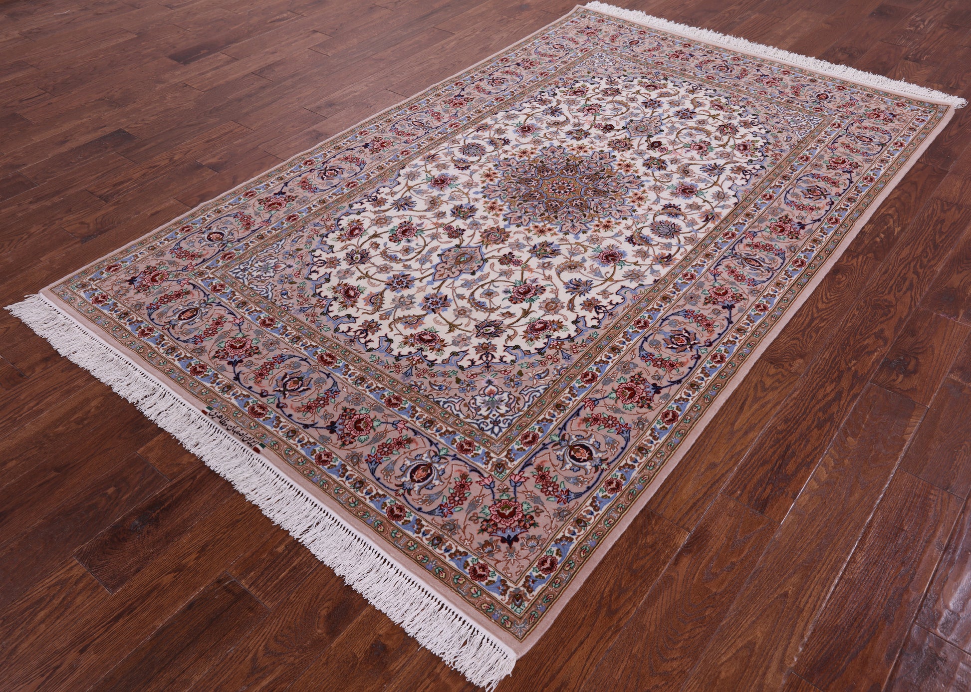 Ivory Isfahan Authentic Persian Hand Knotted Wool & Silk Area Rug - 5' 2" X 8' 2" - Golden Nile
