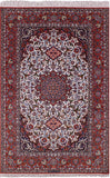 Ivory Isfahan Authentic Persian Hand Knotted Wool & Silk Area Rug - 5' 4" X 8' 2" - Golden Nile