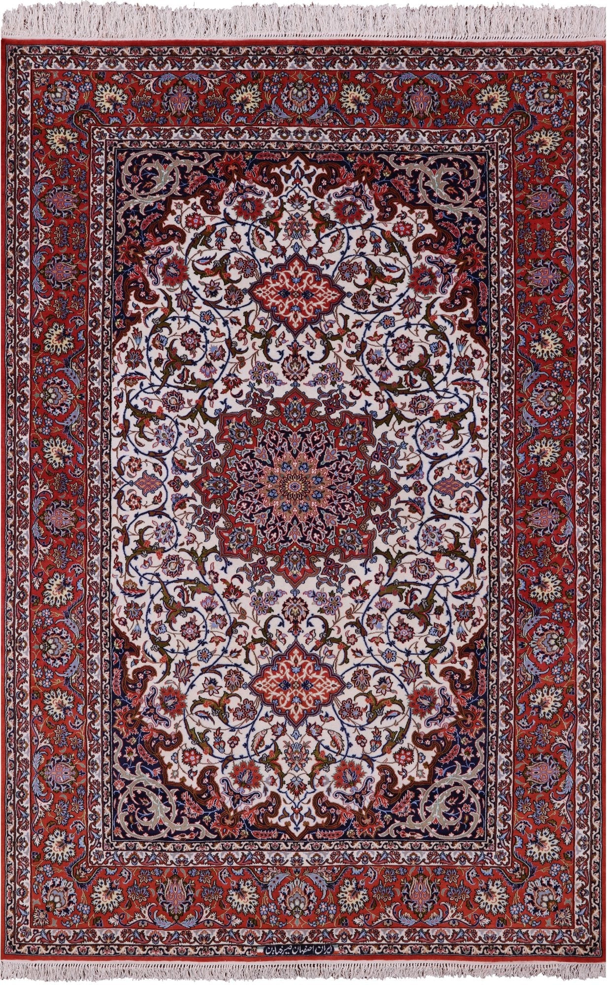 Ivory Isfahan Authentic Persian Hand Knotted Wool & Silk Area Rug - 5' 4" X 8' 2" - Golden Nile