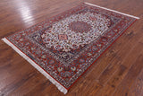 Ivory Isfahan Authentic Persian Hand Knotted Wool & Silk Area Rug - 5' 4" X 8' 2" - Golden Nile