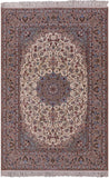 Ivory Isfahan Authentic Persian Hand Knotted Wool & Silk Area Rug - 5' 1" X 7' 7" - Golden Nile