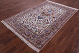 Ivory Isfahan Authentic Persian Hand Knotted Wool & Silk Area Rug - 5' 3" X 7' 9" - Golden Nile