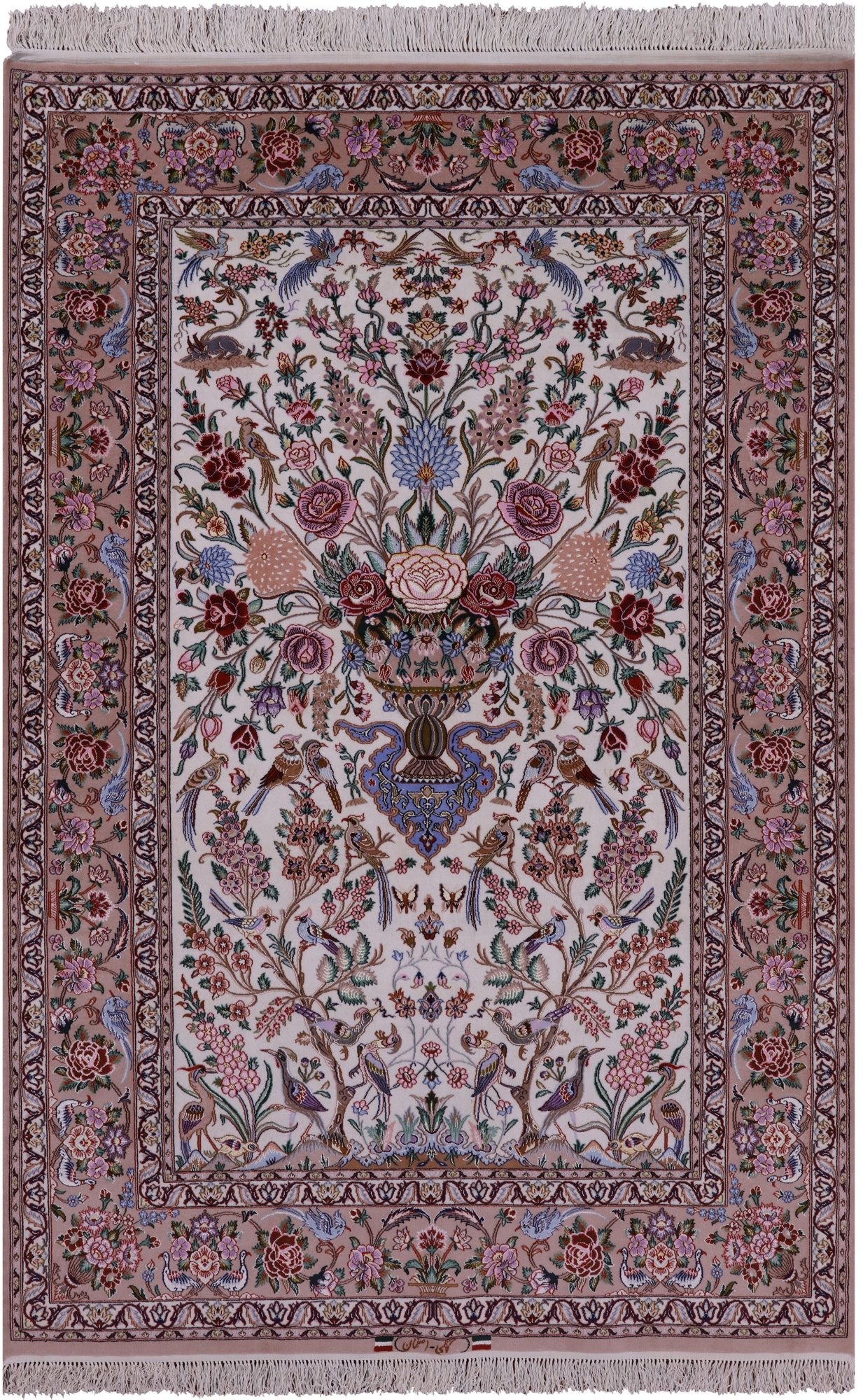 Ivory Isfahan Authentic Persian Hand Knotted Wool & Silk Area Rug - 5' 3" X 7' 10" - Golden Nile