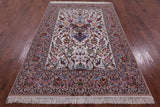 Ivory Isfahan Authentic Persian Hand Knotted Wool & Silk Area Rug - 5' 3" X 7' 10" - Golden Nile