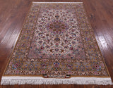 Isfahan Authentic Persian Hand Knotted Wool & Silk Area Rug - 5' 1" X 7' 8" - Golden Nile