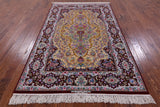 Isfahan Authentic Persian Hand Knotted Wool & Silk Area Rug - 4' 11" X 7' 11" - Golden Nile