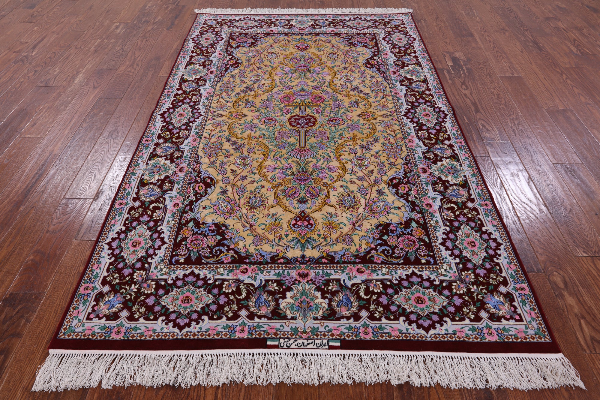 Isfahan Authentic Persian Hand Knotted Wool & Silk Area Rug - 4' 11" X 7' 11" - Golden Nile