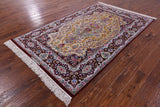 Isfahan Authentic Persian Hand Knotted Wool & Silk Area Rug - 4' 11" X 7' 11" - Golden Nile