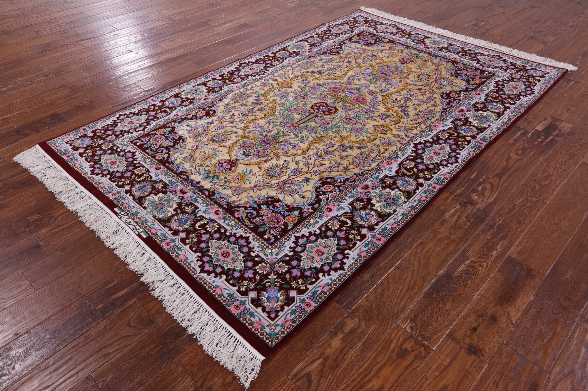 Isfahan Authentic Persian Hand Knotted Wool & Silk Area Rug - 4' 11" X 7' 11" - Golden Nile