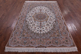 Ivory Isfahan Authentic Persian Hand Knotted Wool & Silk Area Rug - 5' 2" X 7' 7" - Golden Nile