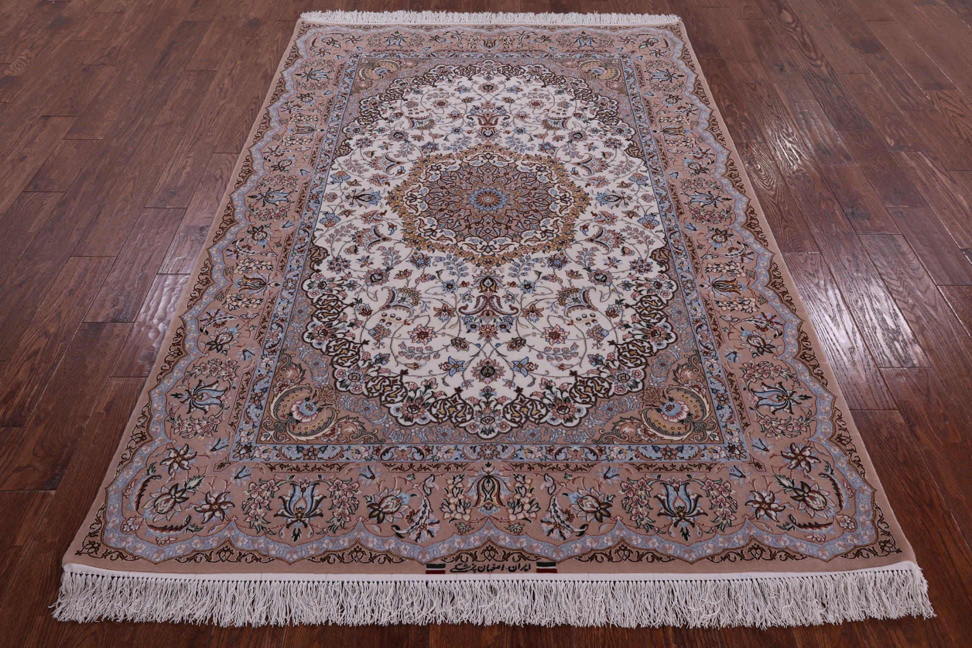 Ivory Isfahan Authentic Persian Hand Knotted Wool & Silk Area Rug - 5' 2" X 7' 7" - Golden Nile