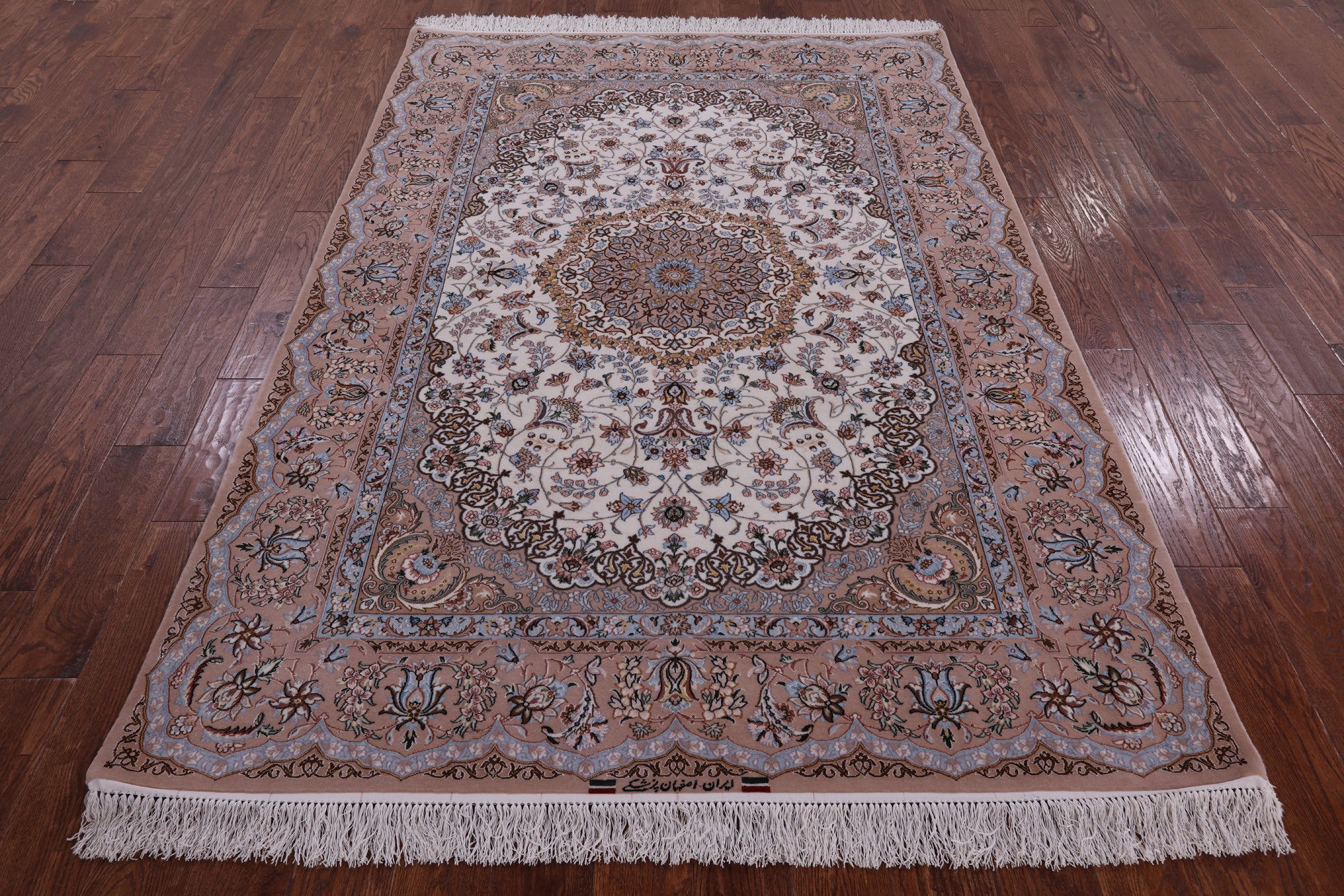 Ivory Isfahan Authentic Persian Hand Knotted Wool & Silk Area Rug - 5' 2" X 7' 7" - Golden Nile