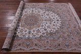 Ivory Isfahan Authentic Persian Hand Knotted Wool & Silk Area Rug - 5' 2" X 7' 7" - Golden Nile