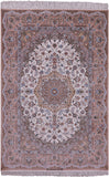 Ivory Isfahan Authentic Persian Hand Knotted Wool & Silk Area Rug - 5' 2" X 7' 7" - Golden Nile