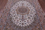 Ivory Isfahan Authentic Persian Hand Knotted Wool & Silk Area Rug - 5' 2" X 7' 7" - Golden Nile