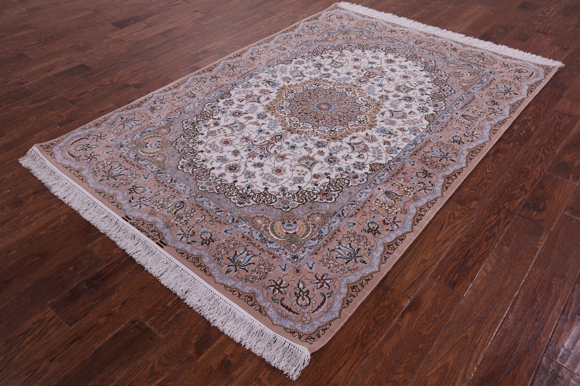Ivory Isfahan Authentic Persian Hand Knotted Wool & Silk Area Rug - 5' 2" X 7' 7" - Golden Nile