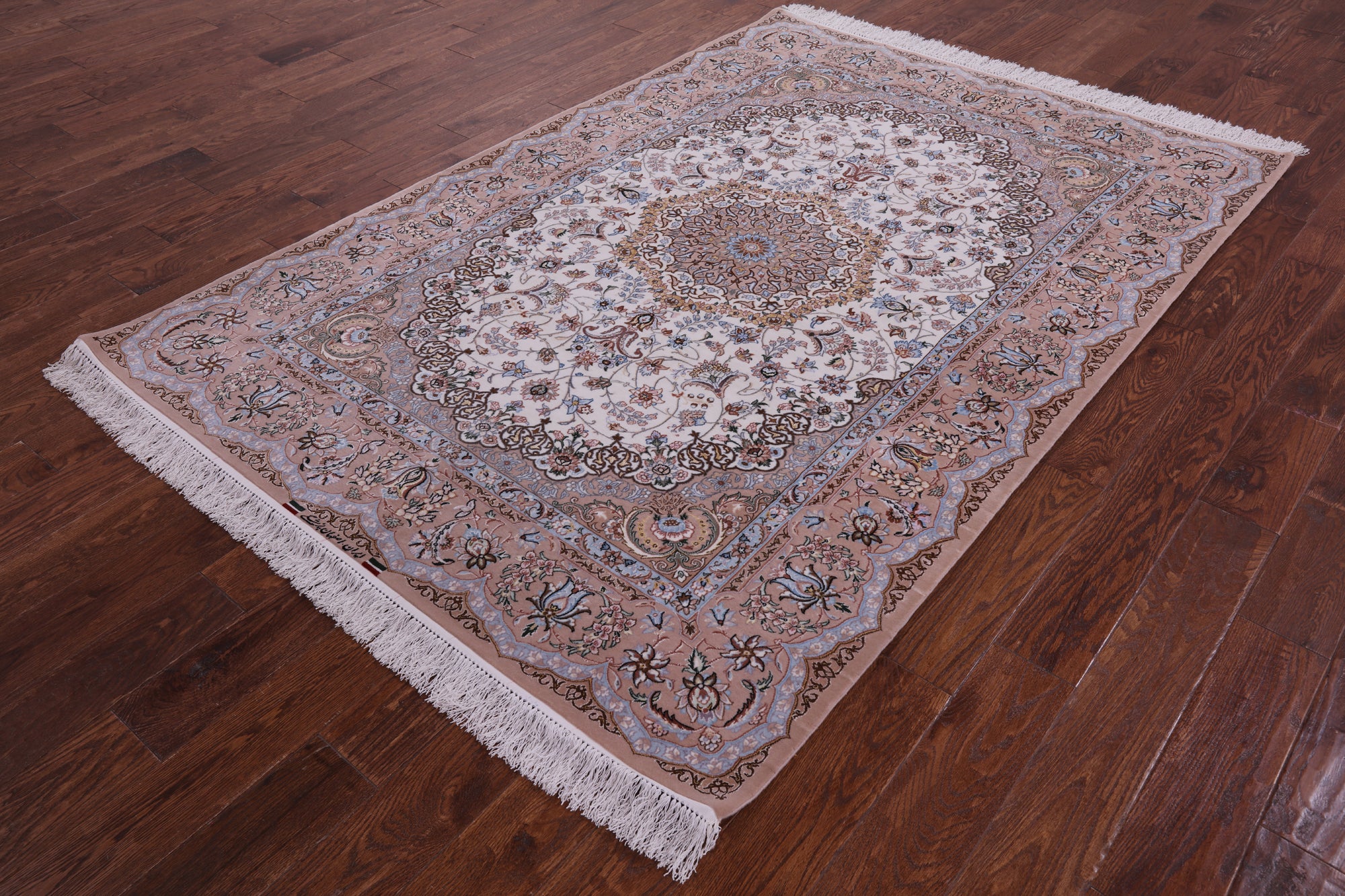 Ivory Isfahan Authentic Persian Hand Knotted Wool & Silk Area Rug - 5' 2" X 7' 7" - Golden Nile