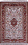Ivory Isfahan Authentic Persian Hand Knotted Wool & Silk Area Rug - 5' 2" X 7' 10" - Golden Nile