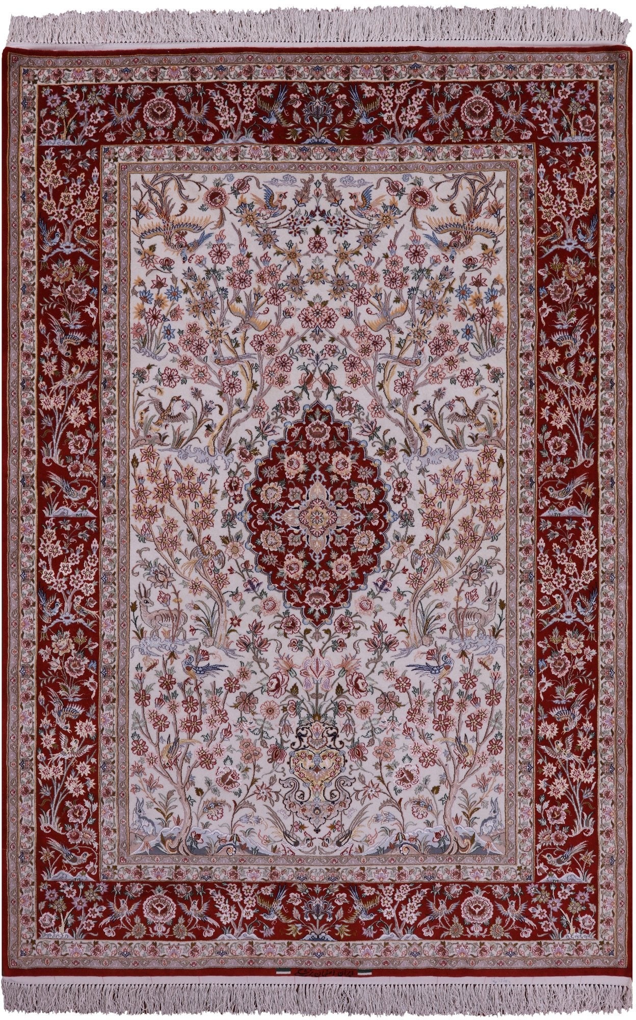 Ivory Isfahan Authentic Persian Hand Knotted Wool & Silk Area Rug - 5' 2" X 7' 10" - Golden Nile