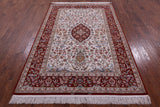 Ivory Isfahan Authentic Persian Hand Knotted Wool & Silk Area Rug - 5' 2" X 7' 10" - Golden Nile