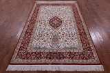 Ivory Isfahan Authentic Persian Hand Knotted Wool & Silk Area Rug - 5' 2" X 7' 10" - Golden Nile