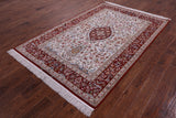 Ivory Isfahan Authentic Persian Hand Knotted Wool & Silk Area Rug - 5' 2" X 7' 10" - Golden Nile