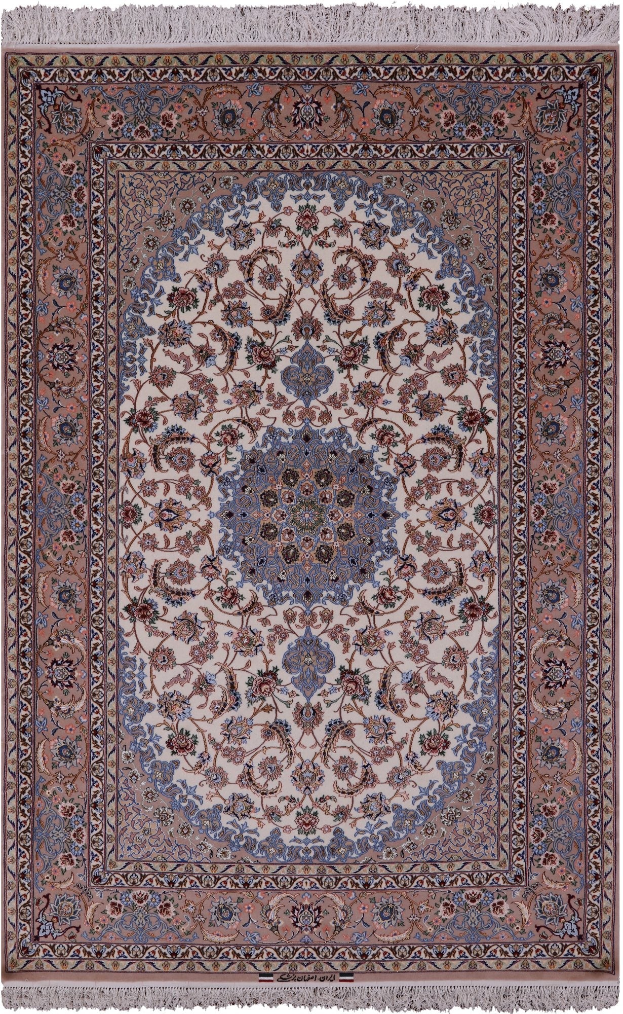 Ivory Isfahan Authentic Persian Hand Knotted Wool & Silk Area Rug - 5' 3" X 7' 10" - Golden Nile