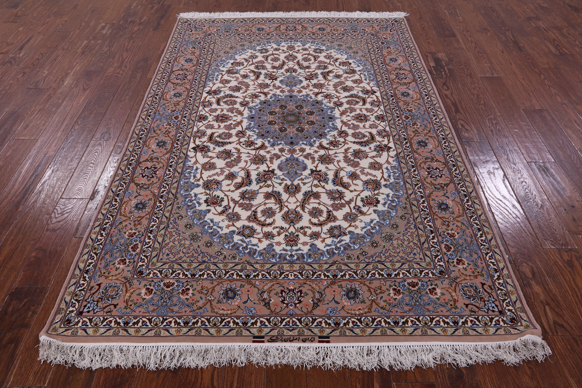 Ivory Isfahan Authentic Persian Hand Knotted Wool & Silk Area Rug - 5' 3" X 7' 10" - Golden Nile