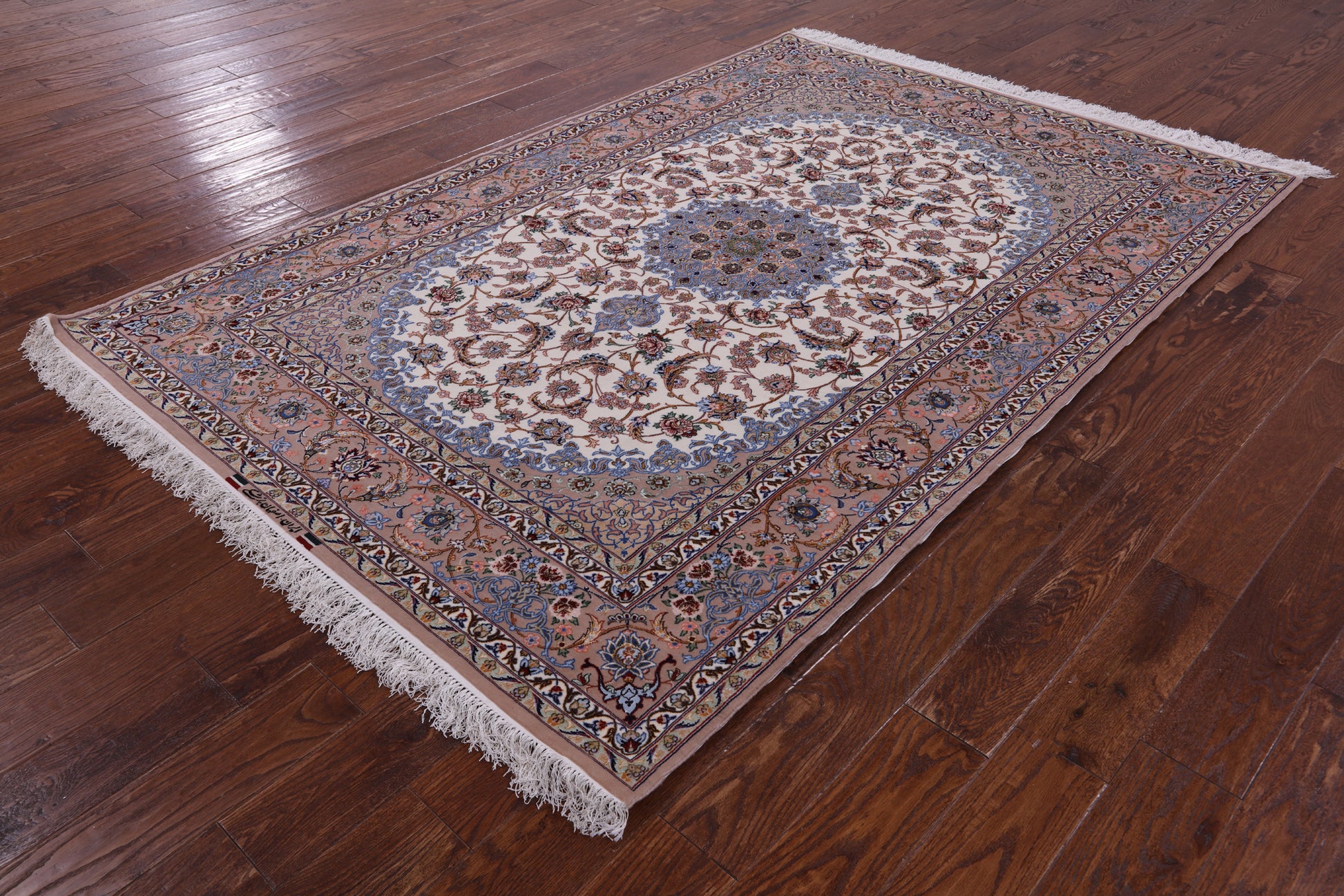 Ivory Isfahan Authentic Persian Hand Knotted Wool & Silk Area Rug - 5' 3" X 7' 10" - Golden Nile
