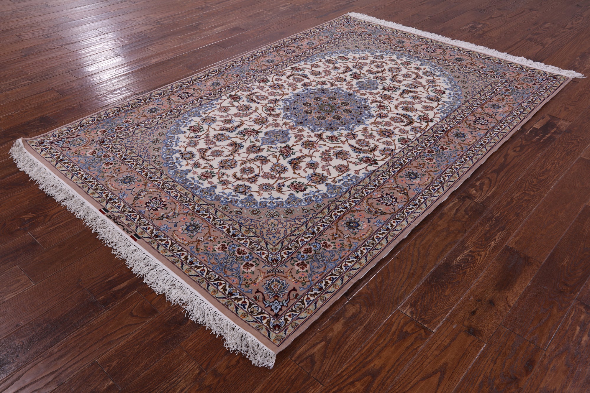 Ivory Isfahan Authentic Persian Hand Knotted Wool & Silk Area Rug - 5' 3" X 7' 10" - Golden Nile