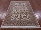 Ivory Isfahan Authentic Persian Hand Knotted Wool & Silk Area Rug - 5' 1" X 7' 11" - Golden Nile