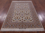 Ivory Isfahan Authentic Persian Hand Knotted Wool & Silk Area Rug - 5' 1" X 7' 11" - Golden Nile