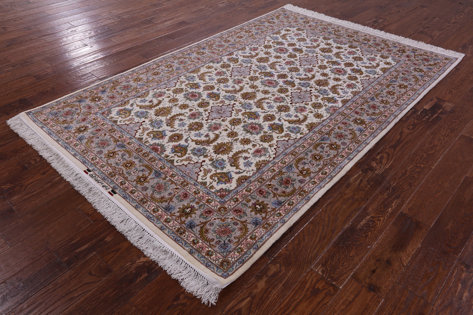 Ivory Isfahan Authentic Persian Hand Knotted Wool & Silk Area Rug - 5' 1" X 7' 11" - Golden Nile