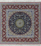 Isfahan Authentic Persian Hand Knotted Square Wool & Silk Area Rug  - 6' 7" X 6' 7" - Golden Nile