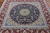 Isfahan Authentic Persian Hand Knotted Square Wool & Silk Area Rug  - 6' 7" X 6' 7" - Golden Nile