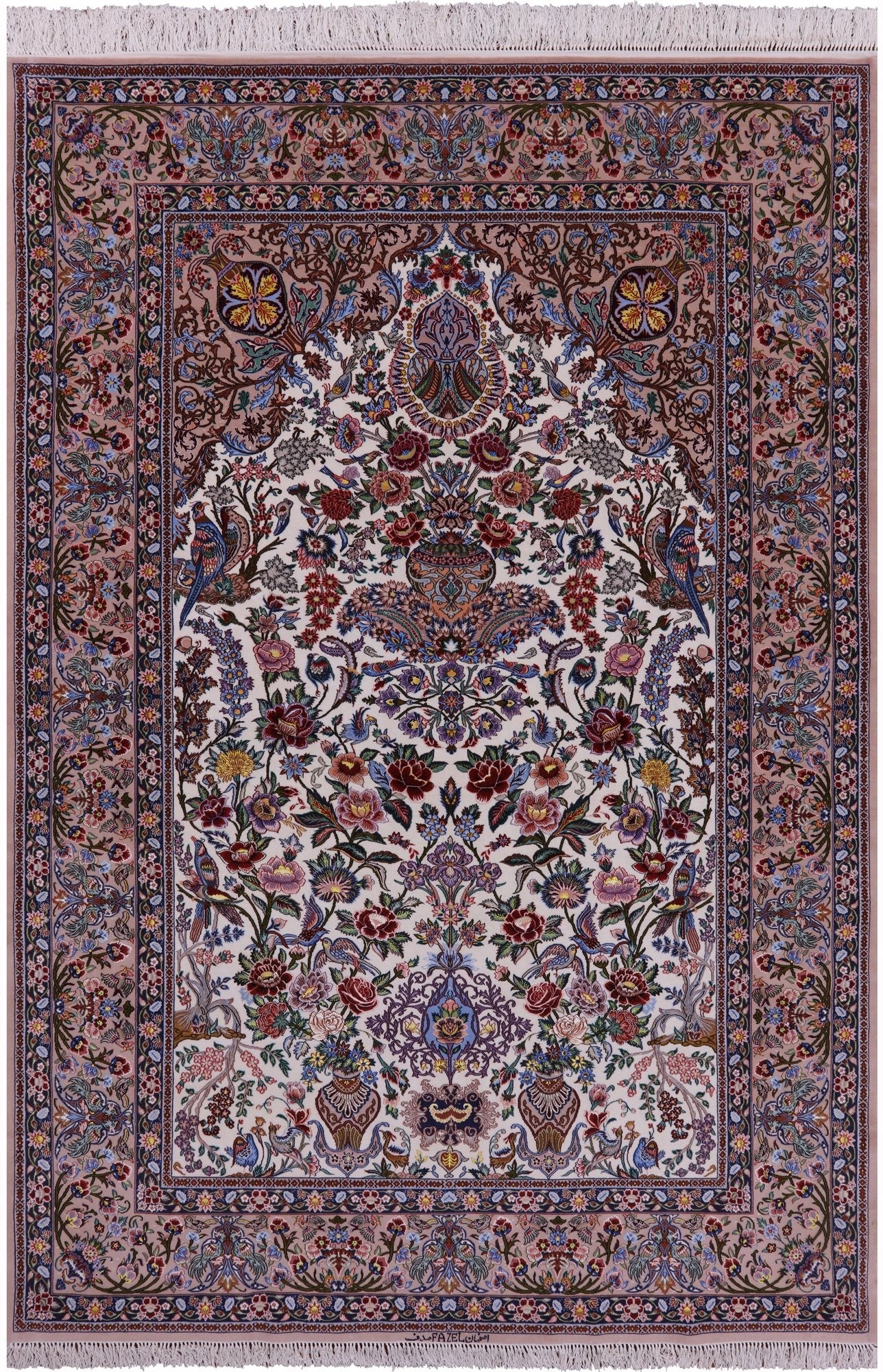 Ivory Isfahan Authentic Persian Hand Knotted Wool & Silk Area Rug - 6' 8" X 10' 2" - Golden Nile