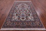 Ivory Isfahan Authentic Persian Hand Knotted Wool & Silk Area Rug - 6' 8" X 10' 2" - Golden Nile